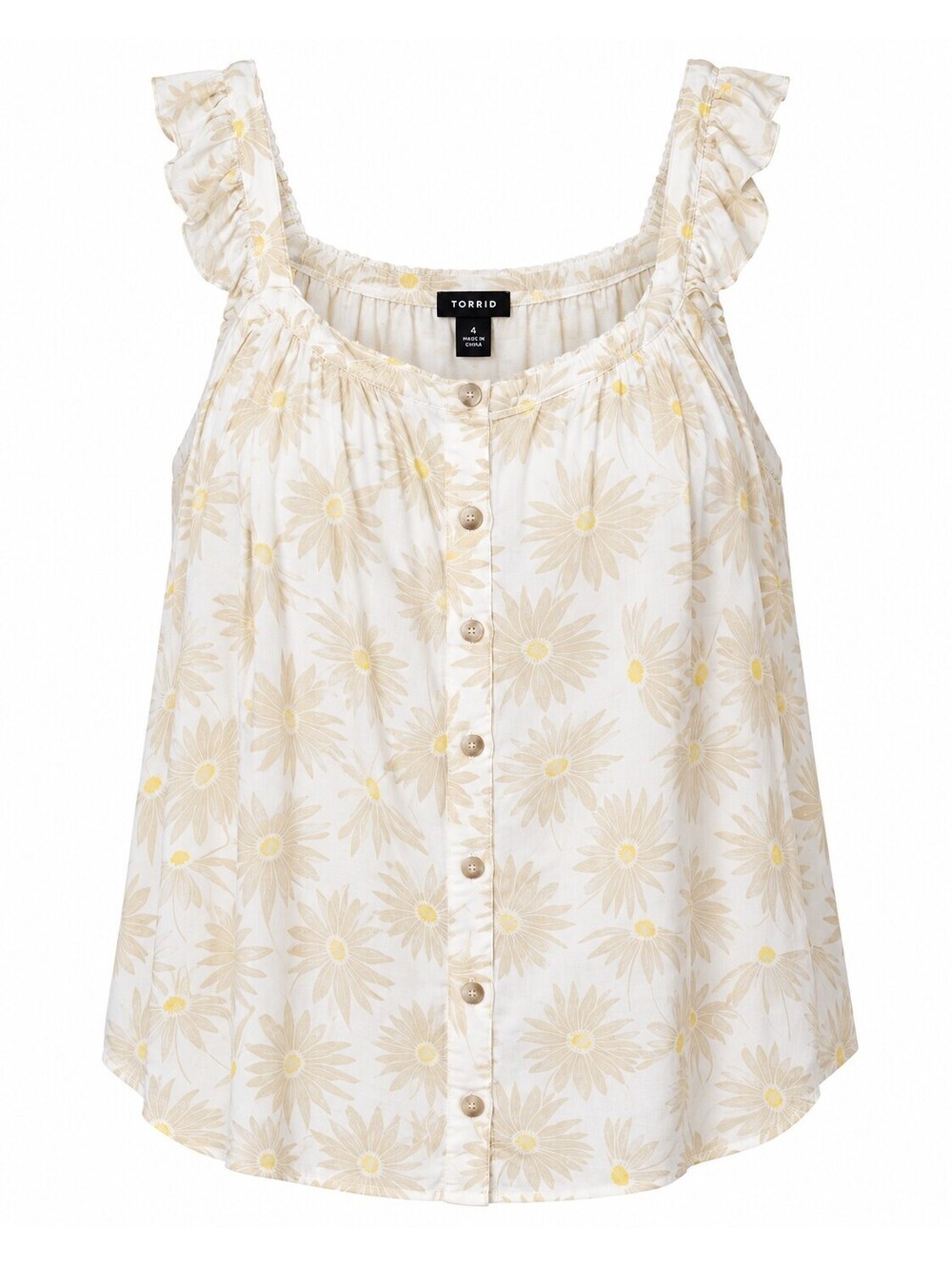 Torrid Daisy Daydream Double Gauze Ruffle Button Front Tank Top Sz 4 4X NWT New